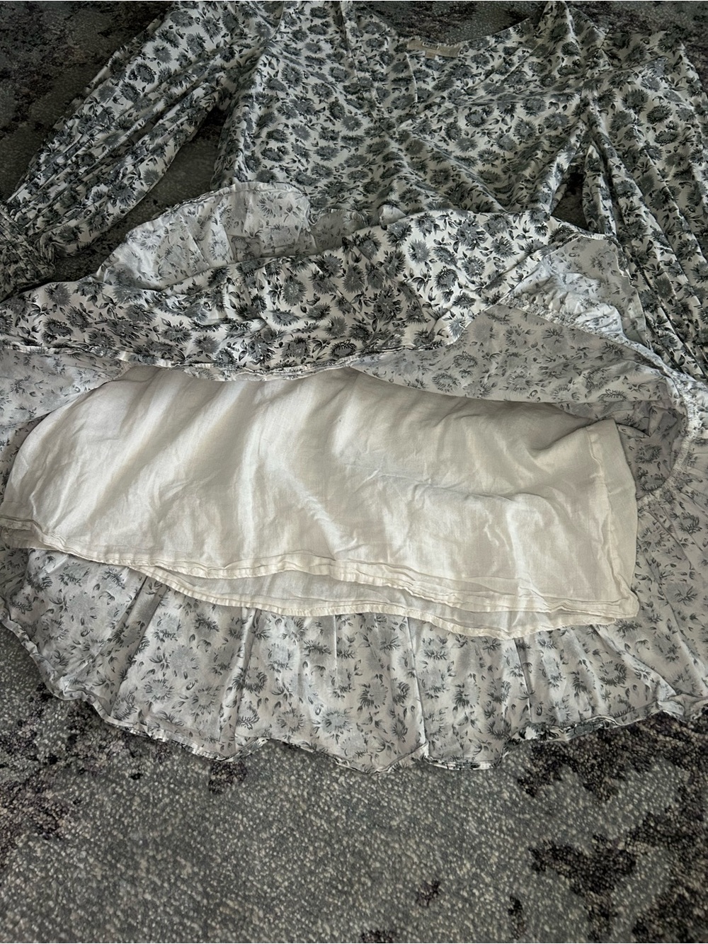 LoveShackFancy Black & White Floral V-Neck Mini Dress - Picture 3 of 5